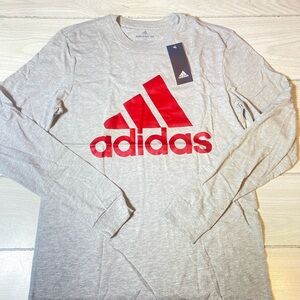 Adidas* Long Sleeve* Gray * Red Logo* Athletic* Shirt Small Tee NWT!
